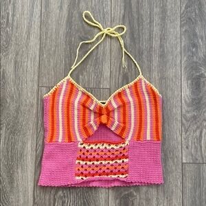 Cider - Crochet Halter Crop Top - Size S